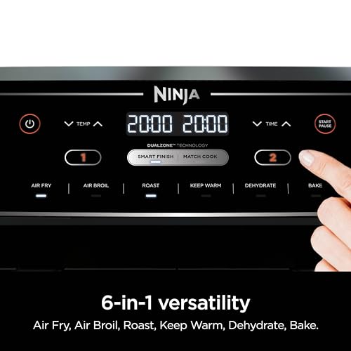 Ninja DZ302 Foodi 10-qt. 6-in-1 DualZone Smart XL Air Fryer with 2 Independent Baskets, Match Cook & Smart Finish to Air Fry, Air Broil, Roast, Bake, Dehydrate, & Keep Warm, Black