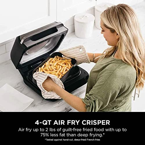 Ninja FG551 Foodi Smart XL 6-in-1 Indoor Grill with 4-Quart Air Fryer Roast Bake Dehydrate Broil and Leave-in Thermometer, with Extra Large Capacity, and a stainless steel Finish (Renewed)