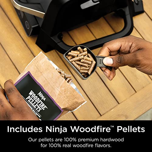 Ninja OG751BRN Woodfire Pro Outdoor Grill & Smoker with Built-In Thermometer, 7-in-1 Master Grill, BBQ Smoker, Air Fryer, Bake, Roast, Dehydrate, Broil, Ninja Woodfire Pellets, Portable,Electric, Grey