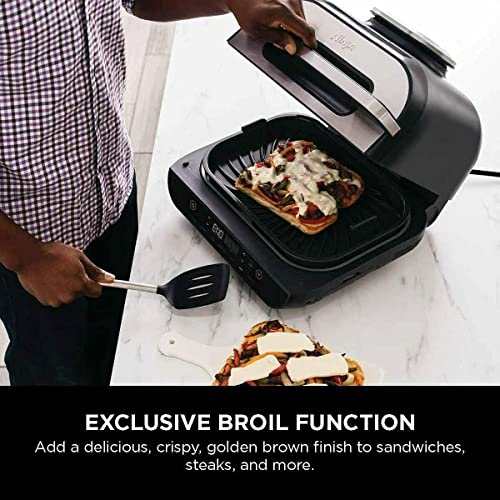Ninja FG551 Foodi Smart XL 6-in-1 Indoor Grill with 4-Quart Air Fryer Roast Bake Dehydrate Broil and Leave-in Thermometer, with Extra Large Capacity, and a stainless steel Finish (Renewed)