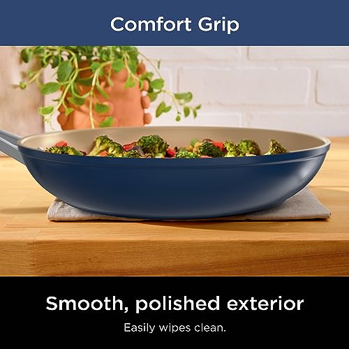 Ninja CW49011 Extended Life Ceramic 11-Piece Cookware Set with Comfort Grip, Nonstick Fry Pans, Pots, PFAS Free, Oven Safe, Dishwasher Safe, All Stovetops & Induction Compatible, Navy Blue