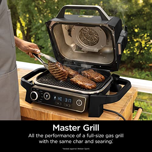 Ninja OG751BRN Woodfire Pro Outdoor Grill & Smoker with Built-In Thermometer, 7-in-1 Master Grill, BBQ Smoker, Air Fryer, Bake, Roast, Dehydrate, Broil, Ninja Woodfire Pellets, Portable,Electric, Grey