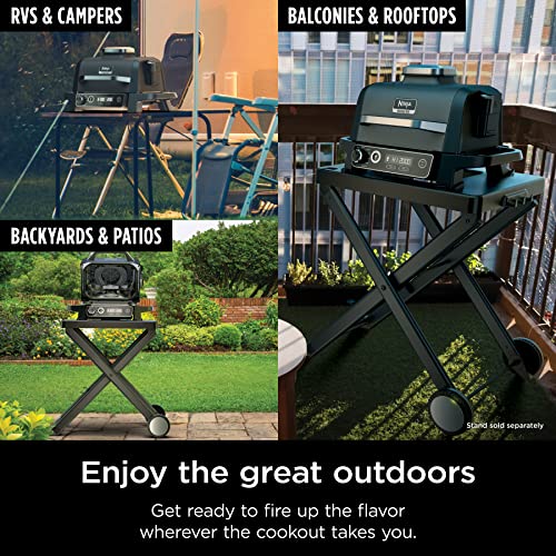 Ninja OG751BRN Woodfire Pro Outdoor Grill & Smoker with Built-In Thermometer, 7-in-1 Master Grill, BBQ Smoker, Air Fryer, Bake, Roast, Dehydrate, Broil, Ninja Woodfire Pellets, Portable,Electric, Grey