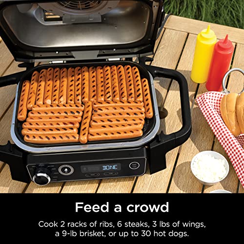 Ninja OG751BRN Woodfire Pro Outdoor Grill & Smoker with Built-In Thermometer, 7-in-1 Master Grill, BBQ Smoker, Air Fryer, Bake, Roast, Dehydrate, Broil, Ninja Woodfire Pellets, Portable,Electric, Grey