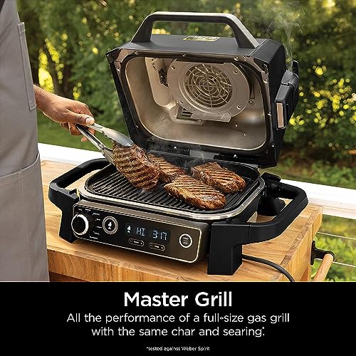 Ninja OG701 Woodfire Outdoor Grill & Smoker, 7-in-1 Master Grill, BBQ Smoker, Air Fryer plus Bake, Roast, Dehydrate, & Broil uses Woodfire Pellets(1 Pack Included), Portable, Electric, Grey(Renewed)