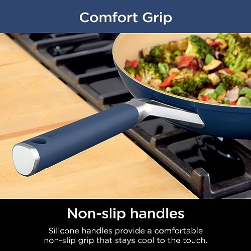 Ninja CW49011 Extended Life Ceramic 11-Piece Cookware Set with Comfort Grip, Nonstick Fry Pans, Pots, PFAS Free, Oven Safe, Dishwasher Safe, All Stovetops & Induction Compatible, Navy Blue