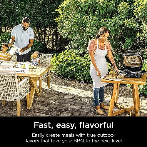 Ninja OG701 Woodfire Outdoor Grill & Smoker, 7-in-1 Master Grill, BBQ Smoker, Air Fryer plus Bake, Roast, Dehydrate, & Broil uses Woodfire Pellets(1 Pack Included), Portable, Electric, Grey(Renewed)
