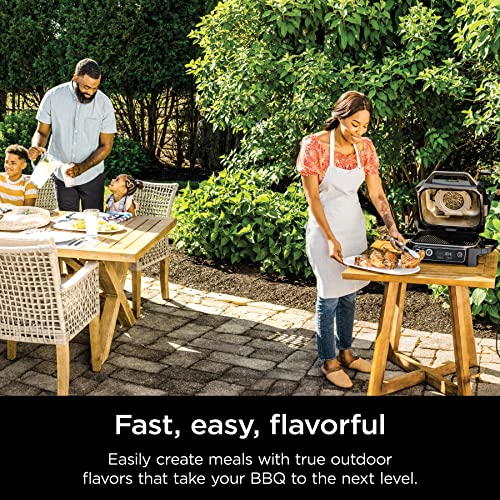 Ninja OG751BRN Woodfire Pro Outdoor Grill & Smoker with Built-In Thermometer, 7-in-1 Master Grill, BBQ Smoker, Air Fryer, Bake, Roast, Dehydrate, Broil, Ninja Woodfire Pellets, Portable,Electric, Grey