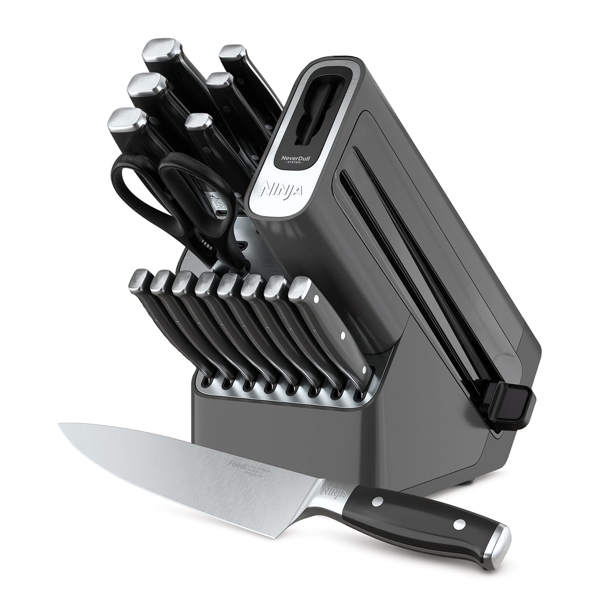 Ninja K32017 Foodi NeverDull Premium Knife System, 17 Piece Knife Block Set with Built-in Sharpener, German Stainless Steel Knives, Black