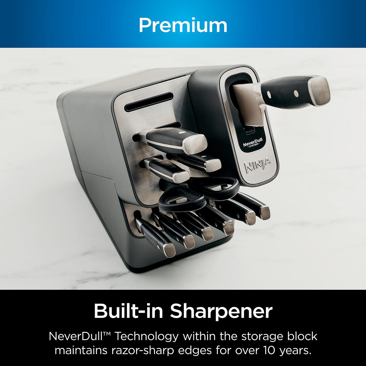 Ninja K32017 Foodi NeverDull Premium Knife System, 17 Piece Knife Block Set with Built-in Sharpener, German Stainless Steel Knives, Black