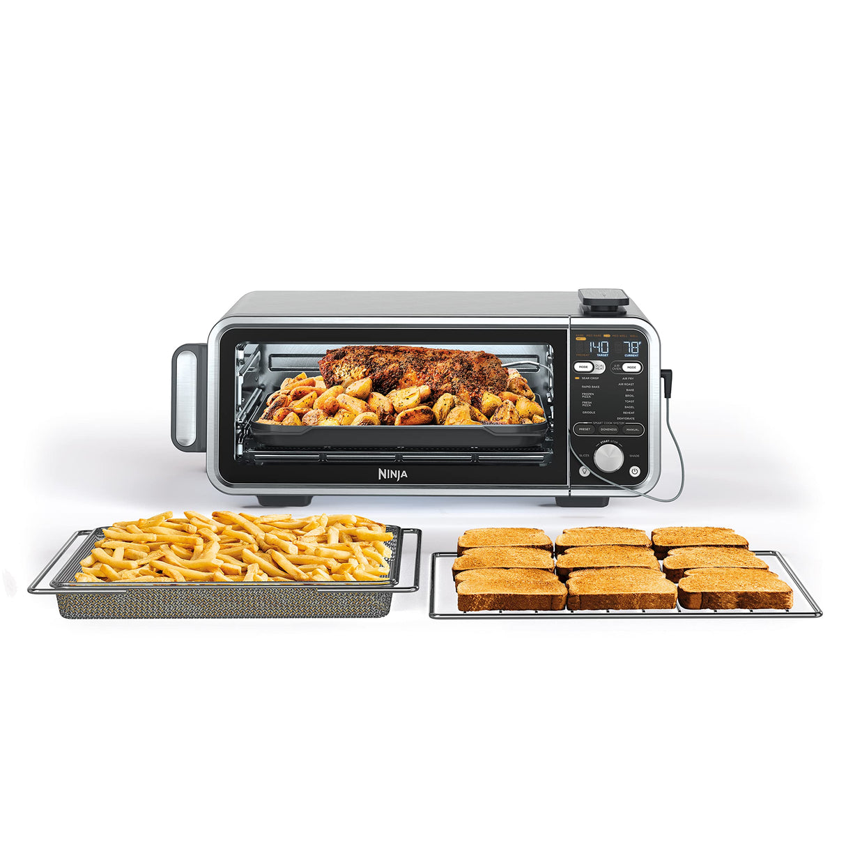 Ninja SP351 Foodi Smart 13-in-1 Dual Heat Air Fry Countertop Oven, Dehydrate, Reheat, Smart Thermometer, 1800-watts, Silver