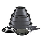 T-fal Ingenio Nonstick Cookware Set 14 Piece Induction Oven Broiler Safe 500F Cookware, Pots and Pans, Oven, Broil, Dishwasher Safe, Smoke Grey