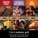 Ninja OG751BRN Woodfire Pro Outdoor Grill & Smoker with Built-In Thermometer, 7-in-1 Master Grill, BBQ Smoker, Air Fryer, Bake, Roast, Dehydrate, Broil, Ninja Woodfire Pellets, Portable,Electric, Grey